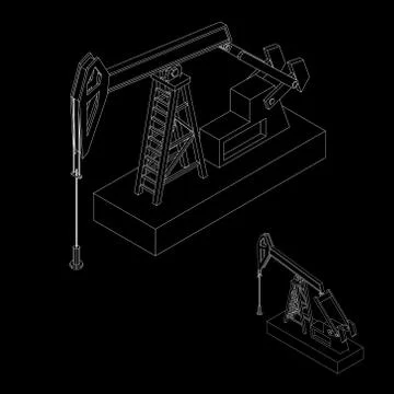 Oil pump jack. Vector outline illustration. Isometric view. 스톡 일러스트