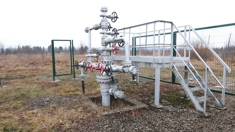 Oil pump jack. winter. snowfall. 2019 , static plan Stock Footage 126638423