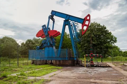 Oil pump in the lower position Stock Photos