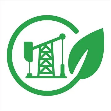 Oil pump mining crane extraction with eco environmental friendly symbol icon  Stock Illustration