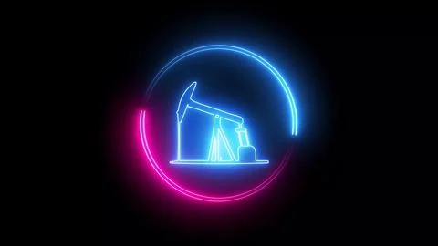 Oil pump or pump jack icon with glowing neon line isolated Stock Illustration