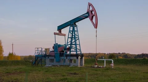 Oil pump (pumpjack) in Russia. Loopable. Stock Footage 41969359