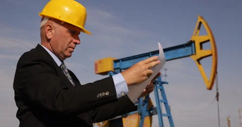 Oil Pump Rig Installation Engineer Check Emplacement Location Plans Position Us Stock Footage 54531870
