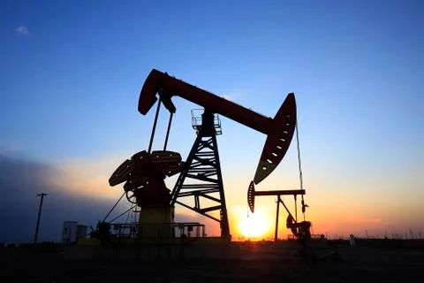 The oil pump is running. Stock Photos