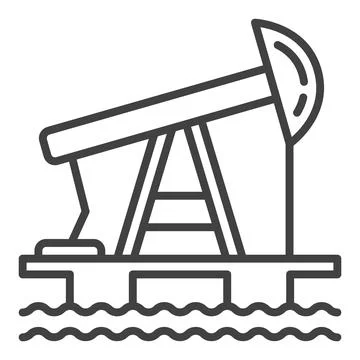 Oil pump at sea vector icon or symbol in thin line style Stock Illustration