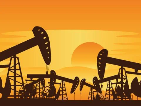 Oil Pump at Sunset Stock Illustration