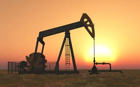Oil pump at sunset Stock Illustration