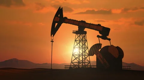 Oil pump sunset pan Stock Footage