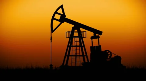 Oil Pump working at dark sunset sky. Looped Stock Footage 61151019