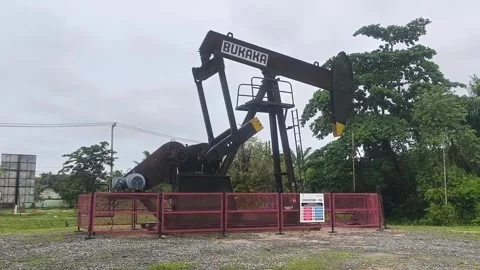 Oil pumpjack with "BUKAKA" text Stock Footage 336675007