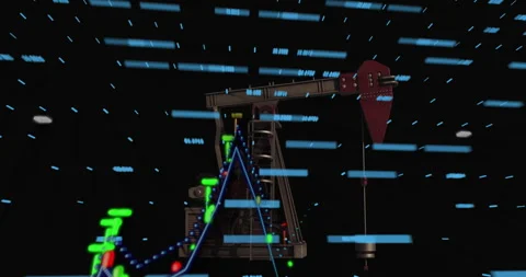 Oil pumpjack with data visualization and digital lines in futuristic animation Video stock 304203895