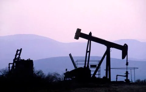 Oil Pumpjack at Sunset Foto stock