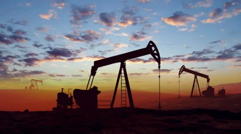 Oil Pumps at Sunset Stock Footage