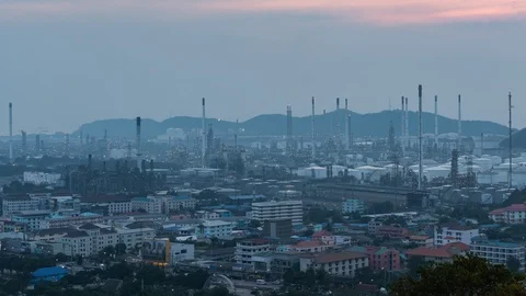 Oil refineries with city. Stock Footage 102213498