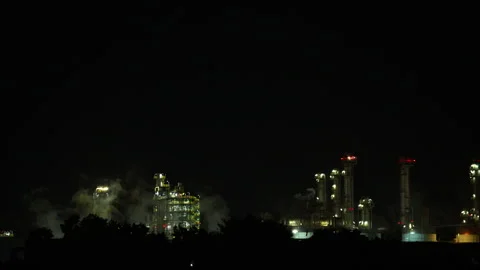 Oil refineries operate around the time even at night Stock Footage 292195285