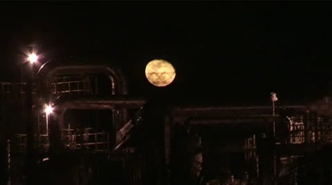 Oil refinery in Aceh at night with full moon Stock Footage 11760045