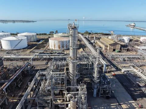 Oil refinery complex processing crude fuel industry Stock Photos