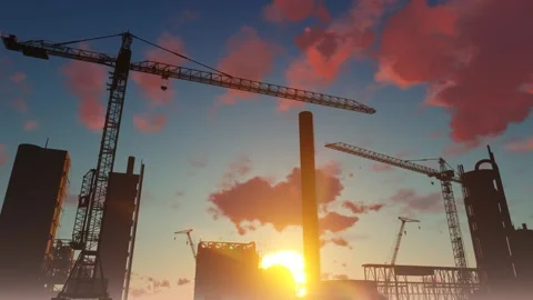 Oil refinery construction. Tower cranes stand against the backdrop of structures Stockbeeldmateriaal 131605498