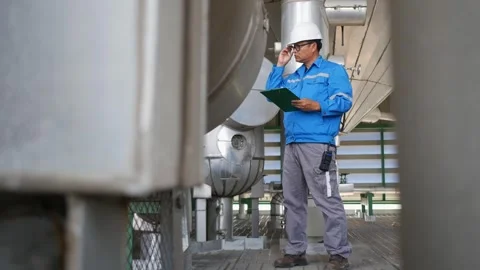 Oil Refinery Engineer Inspecting Production Equipment System Stock Footage 331916872