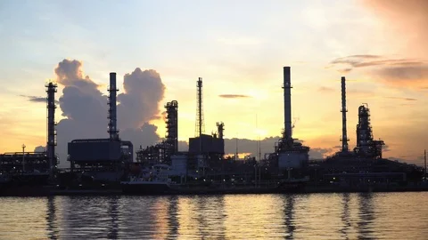 Oil refinery factory at sunrise. 4k Stock Footage 91781253