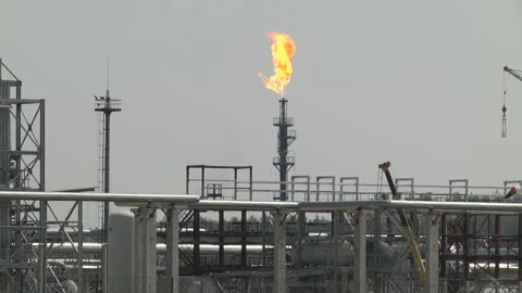 Oil refinery fire gas torch. Petroleum concept. Video stock 102341553