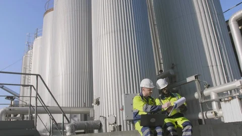 Oil refinery inspection Stock Footage