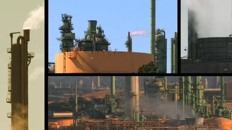 Oil Refinery Multiscreen Stock Footage 574998