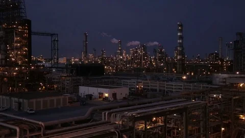 Oil Refinery Night Video stock 77142038