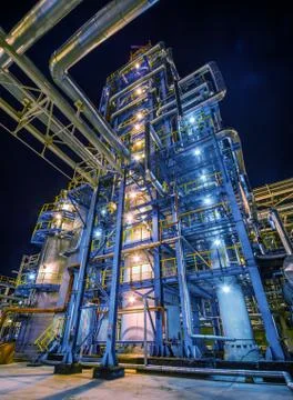Oil Refinery At Night Stock Photos