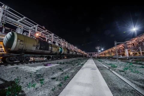 Oil Refinery At Night Stock Photos