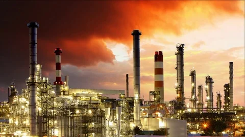 Oil refinery at night - Time lapse motion Stock Footage 79669609