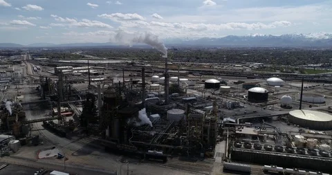 Oil refinery processing fuel just north of Salt Lake City Stock Footage 88636861