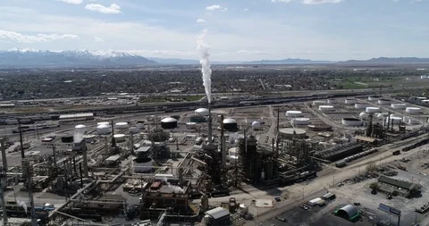 Oil refinery processing fuel just north of Salt Lake City Stock-Footage 88636891