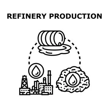 Oil refinery production industry processing raw petroleum Stock Illustration