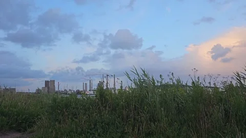 Oil refinery as seen from distance Stock Footage 245695630