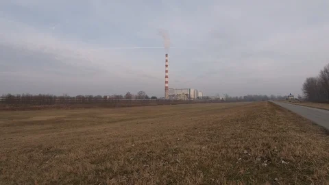 Oil Refinery Smoke Stack Stock Footage 123864318