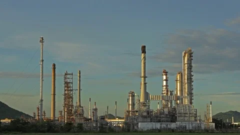 Oil refinery at sunset. Stock Footage 98521257