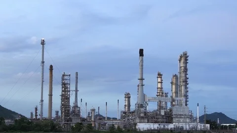 Oil refinery at sunset. Stock Footage 98521448