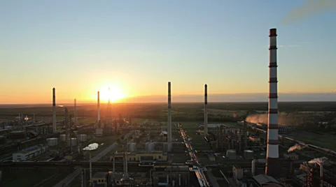 Oil refinery. Sunset timelapse Stock Footage 32345420