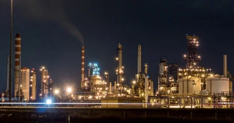 Oil Refinery timelapse at night Stock Footage 71972253