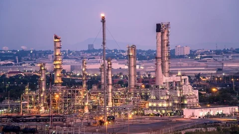 Oil refinery at twilight 4k Stock Footage 103462956