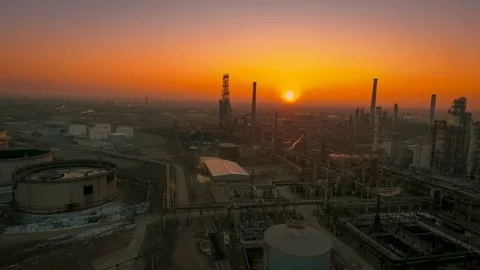 Oil refinery at twilight Stock Footage 79796886