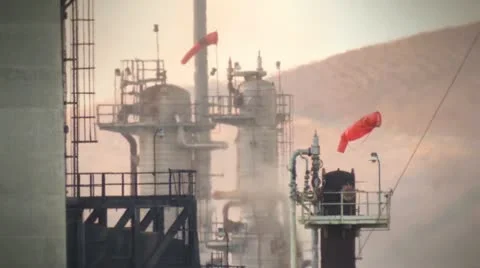 Oil refinery windsocks HD Stock Footage 11527547