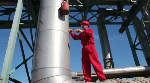 Oil Refinery Worker at Work Stock Footage 12366740