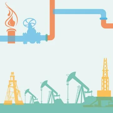 Oil rig and pump in flat colors. Illustrazione stock