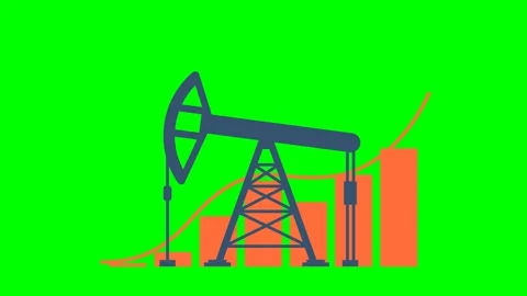 Oil rig on back of graphs charts. Price increase. Pumpjack on oil price chart Stock Footage 313375725