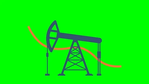 Oil rig on the background of falling red line. Pumpjack on oil price chart Stock Footage 314879514