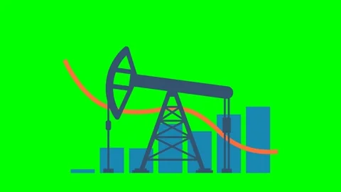 Oil rig on the background of graphs. Falling price. Pumpjack on oil price chart Stock Footage 314039546