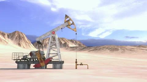 Oil rig cycled motion in desert. Blue sky sunny day Video stock 147526286