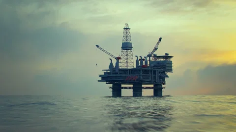 Oil Rig Drilling Platform Ocean Sunset Stock Footage 47293137